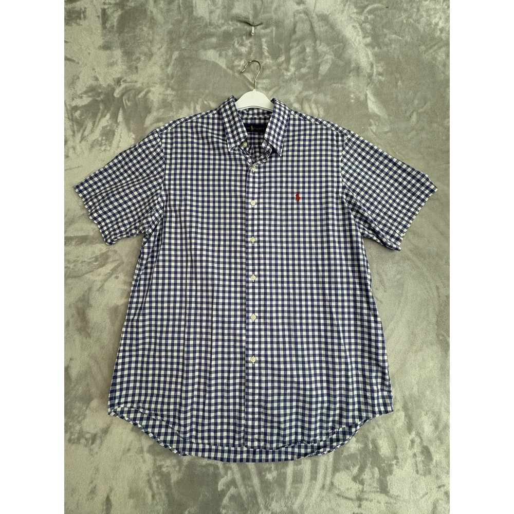 Ralph Lauren Men's L Short Sleeve‎ Gingham Check Button Down Shirt Red Pony Logo